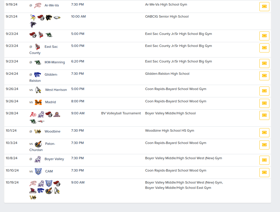 Volleyball schedule
